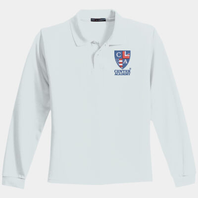 Youth Long Sleeve Cotton Blend Center Academy Polo - WHITE Thumbnail